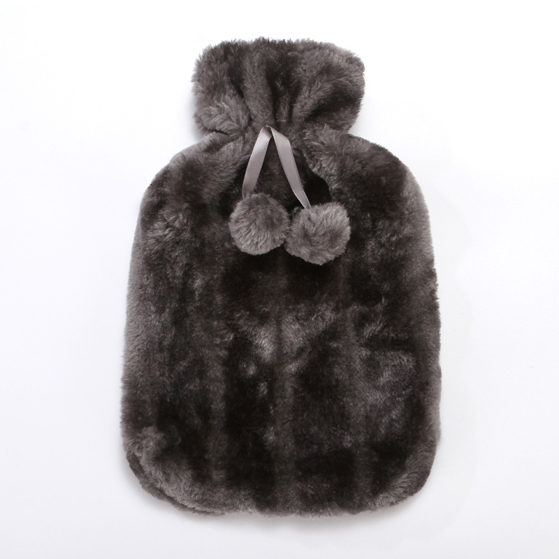 Gris + sac d'eau chaude en caoutchouc de 2000 ml avec housse en laine