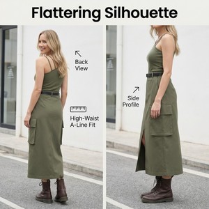 Abito da donna <span class=keywords><strong>verde</strong></span> oliva con spalline, <span class=keywords><strong>vestito</strong></span> <span class=keywords><strong>midi</strong></span> asimmetrico a vita alta con taglio ad A - Product Image 4