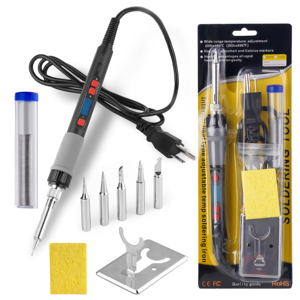 ชุดหัวแร้งบัดกรีดิจิตอล LCD 60W คุณภาพสูง พร้อมฮีตเตอร์เซรามิก และหัวแร้งแบบพกพา 5 ชิ้น สำหรับงานบัดกรี - Product Image 1