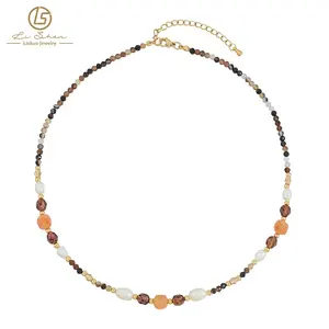 18k kalung manik-manik mutiara air tawar manik-manik berlian imitasi batu alami amber berlapis emas untuk perjamuan