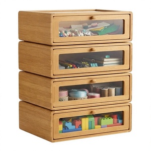 Organisateur de bureau modulaire en bambou empilable avec fenêtre de visualisation, armoire gain de place pour salle d'artisanat - Product Image 1
