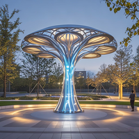 Sculpture abstraite stylisée surdimensionnée en acier inoxydable, point photo interactif artistique pour l'atrium des centres commerciaux et les zones de vente au détail