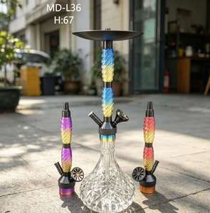 Gradient Woven Hookah Set Double Hose Shisha Pipe <b>Crystal</b> Glass Base Modern Smoking Accessory - Product Image 2