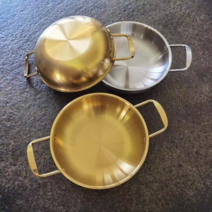 Panci Makanan Laut Stainless Steel Emas Tebal Panci Kecil Tunggal untuk Rumah Tangga Panci Mie Korea Panci Makanan Laut dengan Dua Pegangan Alat Memasak - Product Image 3