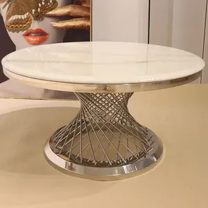 European style design design chrome base gold decor end tables coffee shop center white marble top coffee table