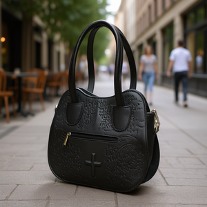 Sac à bandoulière Fana Cleopatra en cuir de vachette noir, imprimé croisé, à rabat, sac à main décontracté, grande capacité, une seule sangle - Product Image 2