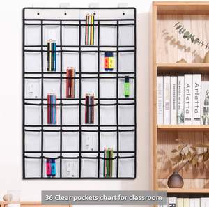 Organizador de Bolsillos para Aula con 36 Compartimentos, Ganchos Metálicos, PVC Colgante para Teléfonos Celulares, Suministros de Oficina y Escolares - Product Image 5