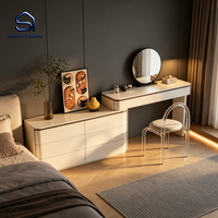 Ensemble de coiffeuse scandinave moderne et minimaliste blanc avec commode à 6 tiroirs et chaise en acrylique pour chambre d'appartement