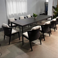 Ensemble de table et chaises de jardin en aluminium de luxe nordique au design contemporain, avec coussins imperméables, pour hôtel et appartement, en corde tressée à la main