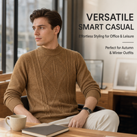 Pull à col roulé en tricot torsadé, coupe ajustée, léger, pour homme, hiver