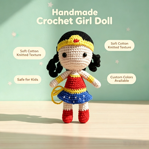 <span class=keywords><strong>Muñeca</strong></span> de Ganchillo Hecha a Mano de la Mujer Maravilla, Juguete de Peluche de Superhéroe, Algodón PP Bordado, Personalizado para Cumpleaños, MOQ Bajo - Product Image 2