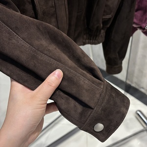 2025 automne surdimensionné daim veste femmes en cuir véritable Bomber veste <span class=keywords><strong>femme</strong></span> marron foncé daim cuir veste - Product Image 3