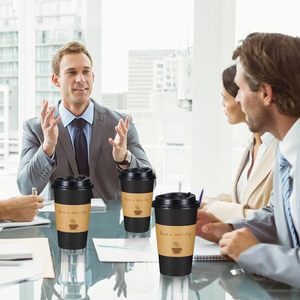 แก้วกาแฟขนาด 16 ออนซ์ แก้วกาแฟแบบใช้แล้วทิ้งพร้อมไม้คนกาแฟและปลอกหุ้ม แก้วกระดาษสีดำสำหรับใช้ที่บ้าน เดินทาง สำนักงาน - Product Image 3