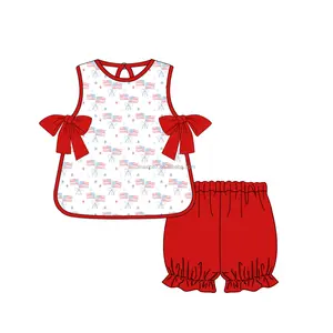 Puresun pakaian anak perempuan 4 Juli, pakaian anak-anak butik desain bendera Amerika musim panas