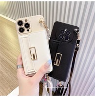 Casing dompet kulit PU klasik Retro, dompet kulit PU rantai leher tali Lanyard, casing lembut ponsel untuk iPhone 13 15 16 Pro XS Max plus untuk samsung s25