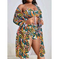 Cikini grande taille 3 pièces maillot de bain femmes longue impression Blouse cordon Corset été plage Bikini gros maillots de bain