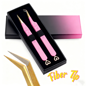 ملقط رموش وردي اللون بمقبض ماسي مسطح وطرف مدبب منحني، ملاقط رموش مجانية مخصصة بزوايا 45 و90 درجة - Product Image 2