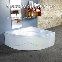 Baignoire d'angle moderne 150x150 cm en acrylique, de luxe, pour massage et immersion, en matériaux écologiques, avec drain réversible, pour hôtels et villas