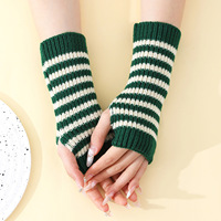 Mitaines d'hiver en tricot à rayures, avec poignets ouverts et doigts visibles, coupe-vent, pour Noël, Nouvel An et la saison hivernale