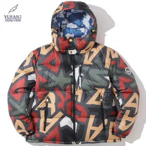 YuFan Custom Juggle Reversible Down Jacket Printing Bubble Puffer Coats Nylon Satin Jackets Winter Men