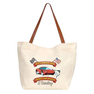 Sac fourre-tout en toile personnalisé avec poignées en cuir et boucle magnétique, sacs de shopping personnalisés avec logo pour femmes - Product Image 3