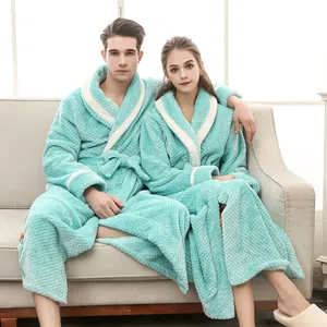 OEM/ODM seksi V boyun pijama katı flanel bornoz Unisex severler çiftler Lenceria pijama erkek ev elbiseler Lingerie Robes