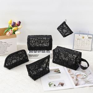 New Fashion Eco-Friendly Customizable Portable Travel Makeup Cosmetic Organizer Women Girls Hand-held Nylon Heart Mesh Outdoor - Product Image 1