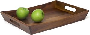 OEM ODM Plateau de service incurvé en acacia Plateau de service en bois d'acacia avec poignées Parfait pour le petit-déjeuner Plateau ottoman décoratif - Product Image 4