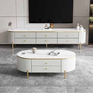 <span class=keywords><strong>Mueble</strong></span> de <span class=keywords><strong>TV</strong></span> Integrado para Sala de Estar de 2 m, <span class=keywords><strong>Mueble</strong></span> de <span class=keywords><strong>TV</strong></span> de Piedra Sinterizada de Lujo Ligero, Color Blanco - Product Image 2