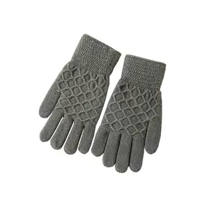 Fashion Cashmere-Imitation Plaid Jacquard Knitted Winter Warm Touch Screen Gloves