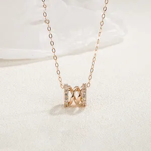 Collar de plata de ley S925 con cintura pequeña para niña, colgante de anillo redondo, joyería única, cadena de cuello de lujo con luz de oro rosa