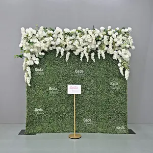 Beda tùy ChỉNh Nóng bán đám cưới bối cảnh đám cưới Lễ hoa nhân tạo tường màu xanh lá cây đám cưới cuộn lên tường hoa