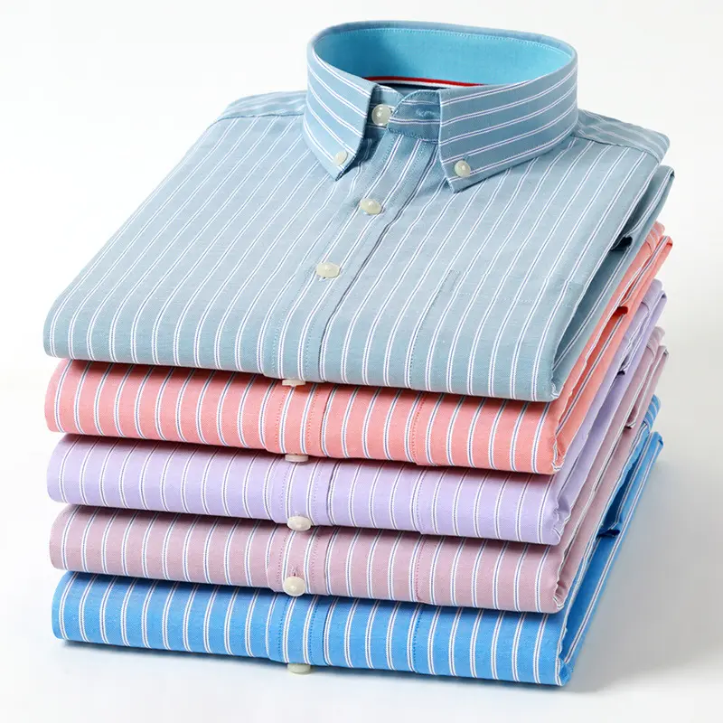 2022 nouvelle chemise en textile Oxford pour hommes, en coton pur, printemps et automne, manches longues, chemise pour jeunes, coton avec poche et rayures, vente en gros