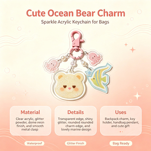<b>Cute</b> Ocean Acrylic Keychains 6Pcs Summer Cartoon Glitter Waterproof <b>Keyring</b> Set for Bags Backpacks Keys - Product Image 5