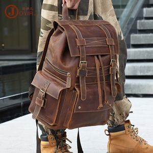 Joyir Top-grain Cowhide <b>Backpack</b> 20-35L <b>Large</b> Capacity Men's Casual Travel Commuting <b>Backpack</b> Solid Color Detachable Straps - Product Image 2