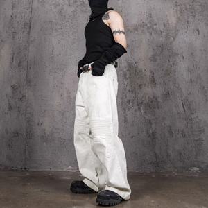 บริการขายส่ง OME กางเกงยีนส์คาร์โก้ทรงหลวมสำหรับผู้ชาย ผ้าฝ้าย 100% ระบายอากาศได้ดี แฟชั่นลำลอง สีขาว 14 ออนซ์ - Product Image 2