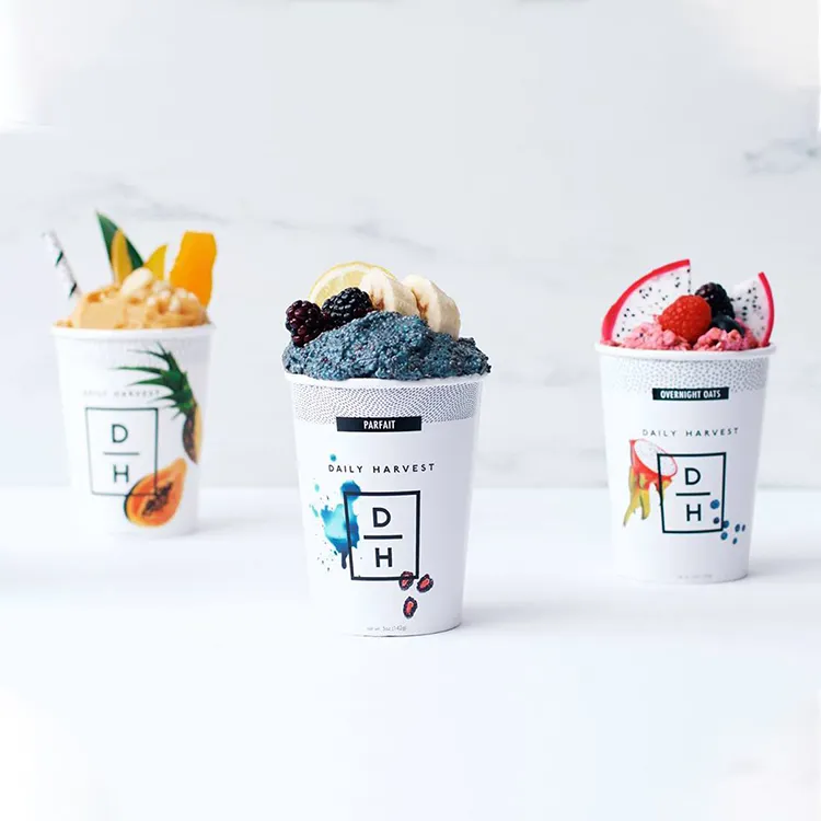 12oz 24oz biodegradável personalizado impresso branco sorvete copos de papel domingo Takeaway Ice Cream Cup com tampa e colher atacado