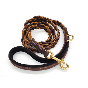 Correa de perro de cuero genuino fuerte trenzada duradera, correas largas para perros, correas de entrenamiento trenzadas para caminar para mascotas, colores marrón y negro - Product Image 2