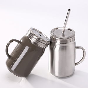 Outdoor Camping Double Wall Insulated <strong>Tumbler</strong> Metal 16 32 oz Travel Mug Stainless Steel <strong>Mason</strong> <strong>Jar</strong> With Straw and Lids - Product Image 2