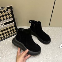 Sepatu Boots Wanita Hak Datar - Bahan Beludru Resleting Samping Anti-Selip Hangat untuk Musim Dingin