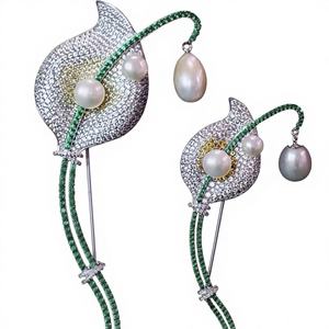 Joyería de Moda LAVINA, Broche de Plata de Ley 925 con Delicada Flor de Perla y Circonita, Lujoso para Mujer, Regalo para Boda, Fiesta o Compromiso - Product Image 1