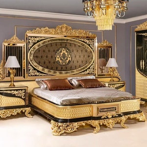 Ensemble de meubles de chambre à coucher de luxe antique royal turc du Moyen-Orient, cinq pièces, noir et or, style africain américain - Product Image 2