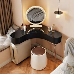Meilleures Ventes Petite Coiffeuse d'Angle Moderne avec Miroir LED et Rangement Crème pour Maquillage, Meuble de Chambre pour Appartement - Product Image 2
