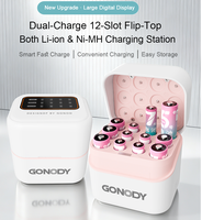 Chargeur de piles mixtes Flip Top Lithium NiMH 1.2V 1.5V AA AAA pour lecteur de jeux, 12 emplacements, canaux indépendants, 6AA+6AAA