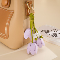 Porte-clés Fleur de Tulipe en Cuir PU de Luxe Fait Main, Charme Mignon pour Sac à Main, Pendentif pour Sac, Accessoire de Suspension
