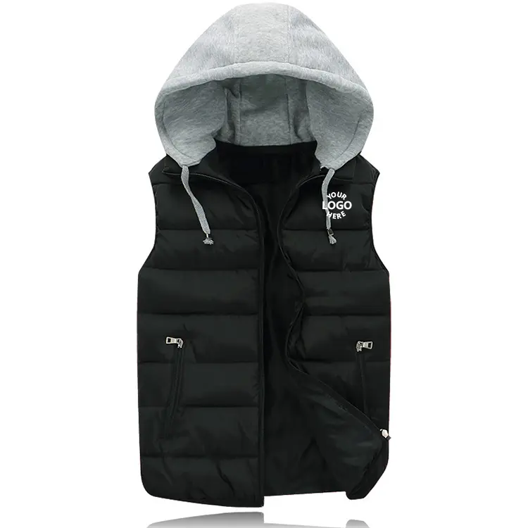 2022 cheap winter hooded sleeveless bubble jacket clothes custom puffer vest for men