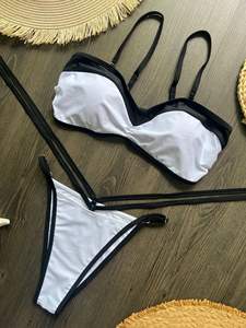 TW 2026 Customized Solid Patchwork Bandeau Two Piece <strong>Bikini</strong> Set Low Waist <strong>Swimsuit</strong> Women's Sexy Backless Swimwear Beachwear - Product Image 6