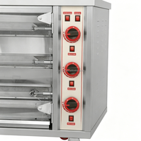 Four à rôtir au gaz commercial à 3 broches pour poulet, machine à rôtir rotative à 3 niveaux avec porte en verre