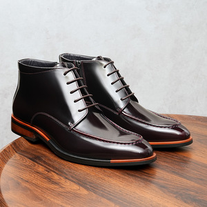 Bottes de Travail pour Hommes Printemps-Automne en Cuir Véritable avec Motif Léopard en Relief, Semelle en Caoutchouc Imperméable - Product Image 3