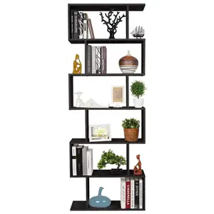 Prateleira exibição moderna barata, preta 6-tier, estante de armazenamento em formato de livro, prateleira de canto